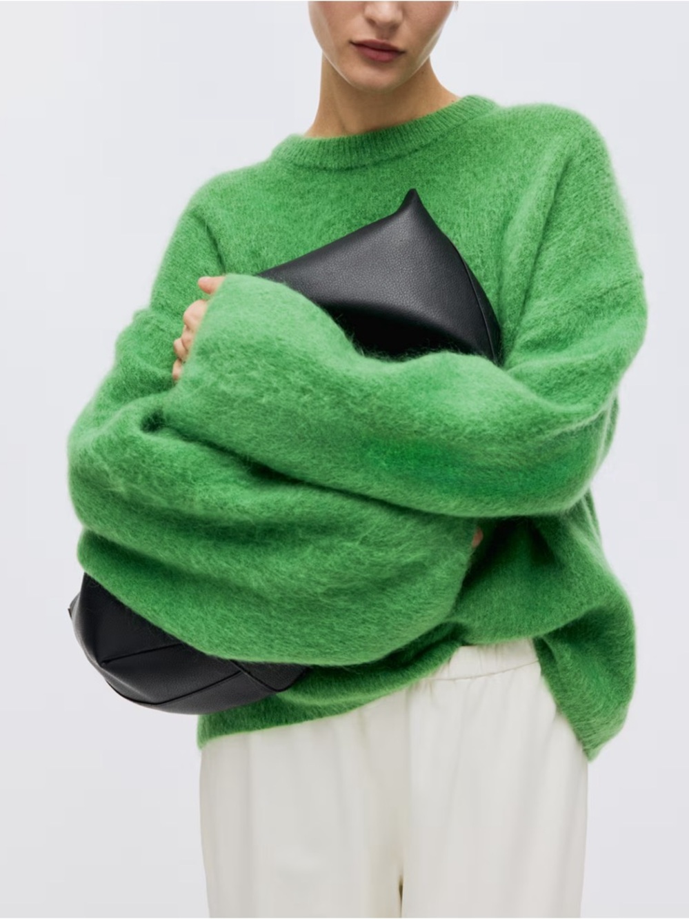 H&M Bright Green Fuzzy Crewneck Sweater